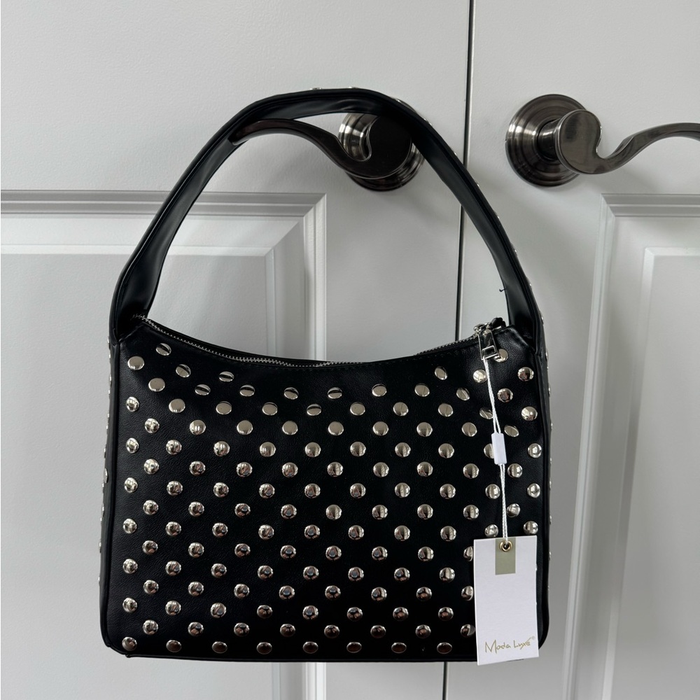 NWT Moda Luxe Black and Silver Shoulder Bag with Timeless Appeal